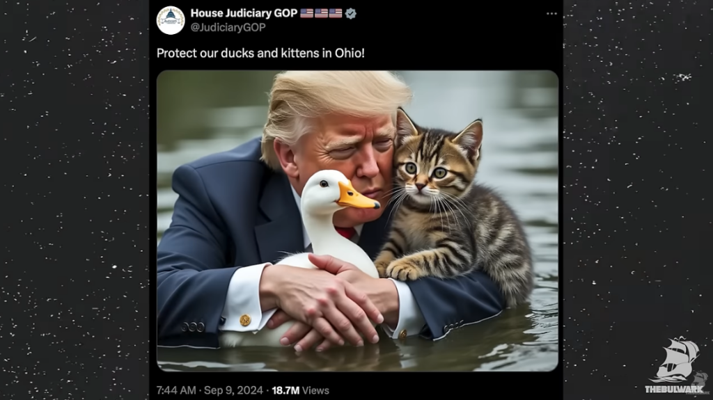 Trump saving a duck and kitten